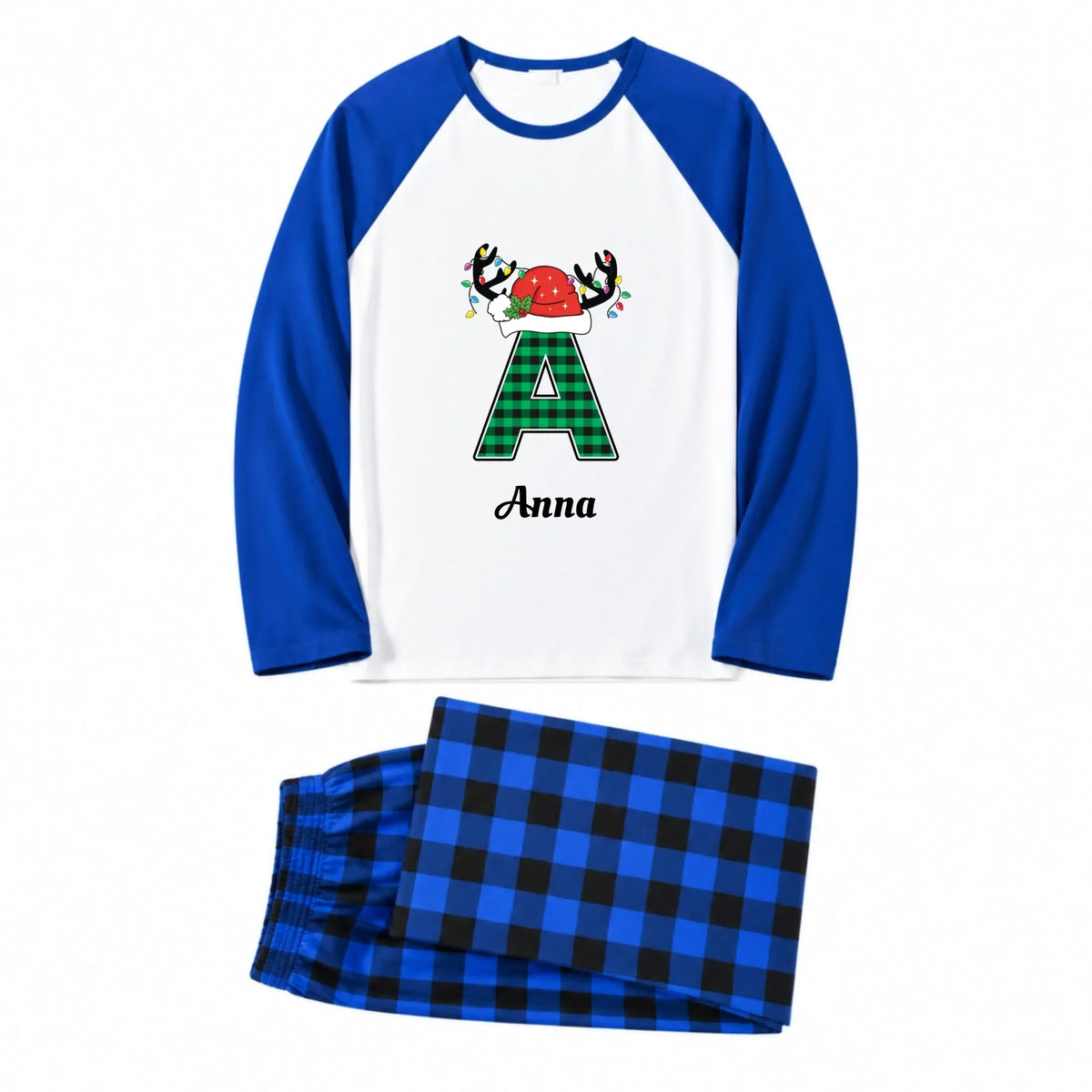 Personalized Monogram Green Plaid Family Christmas Pajamas