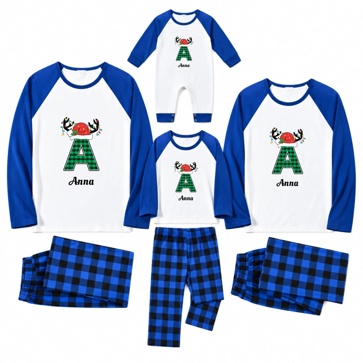 Personalized Monogram Green Plaid Family Christmas Pajamas