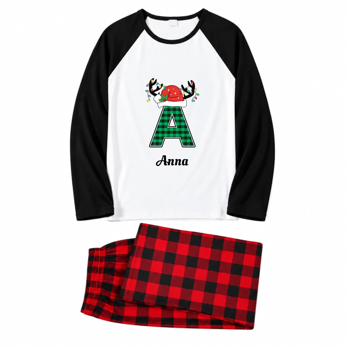 Personalized Monogram Green Plaid Family Christmas Pajamas