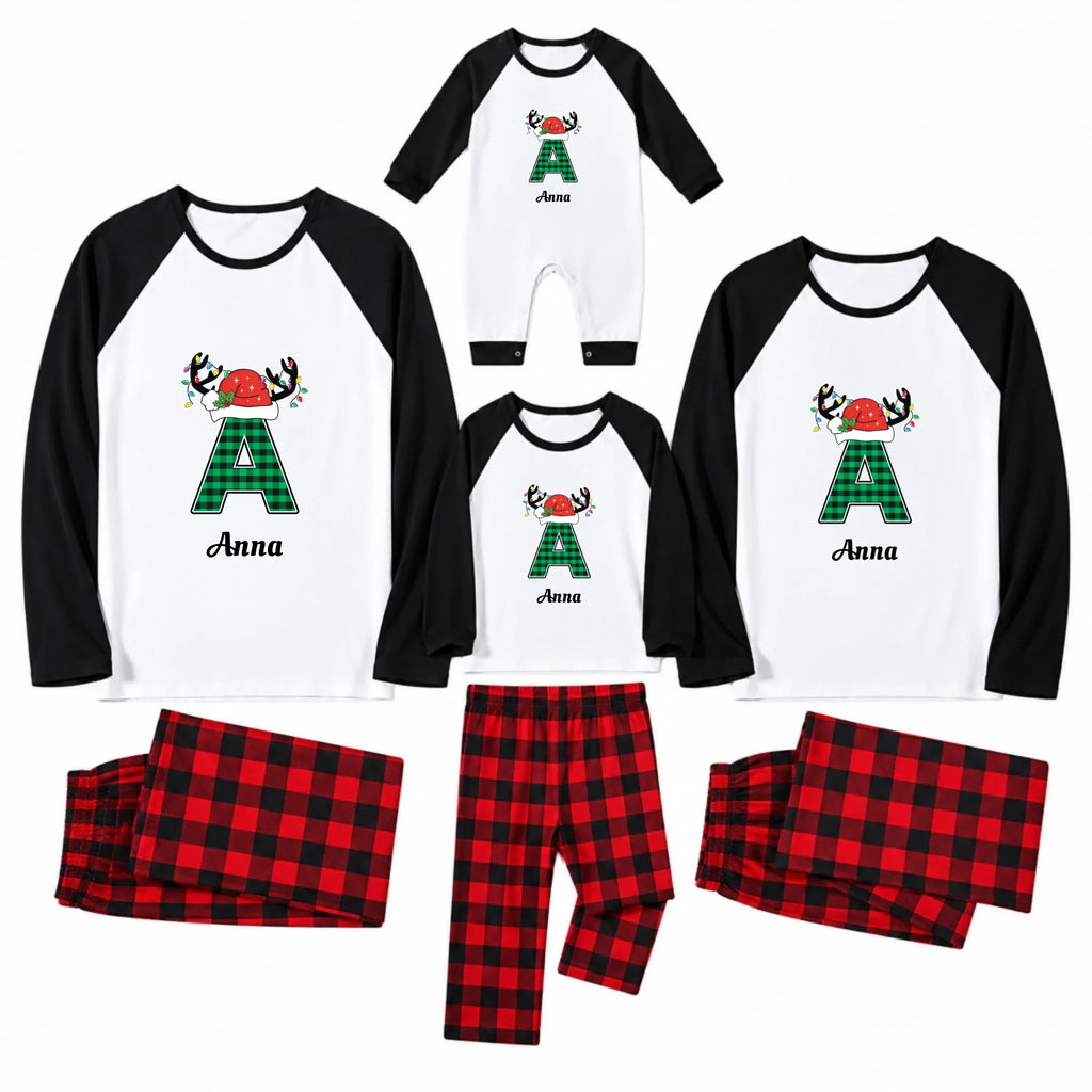 Personalized Monogram Green Plaid Family Christmas Pajamas