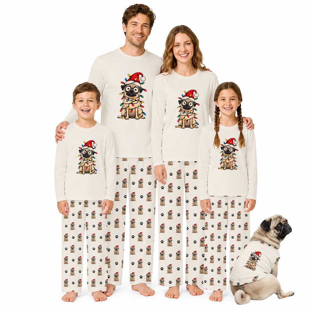 Festive Pug Christmas Family Matching Pajamas
