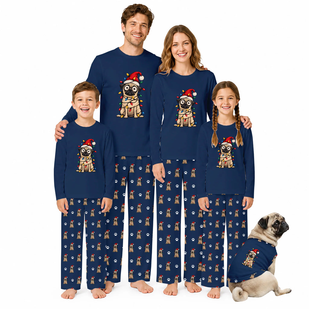 Festive Pug Christmas Family Matching Pajamas