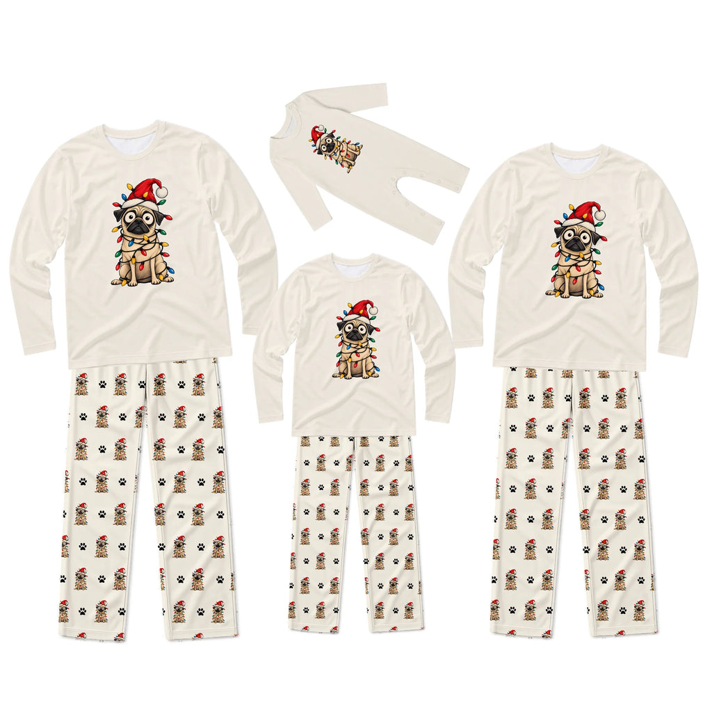 Festive Pug Christmas Family Matching Pajamas