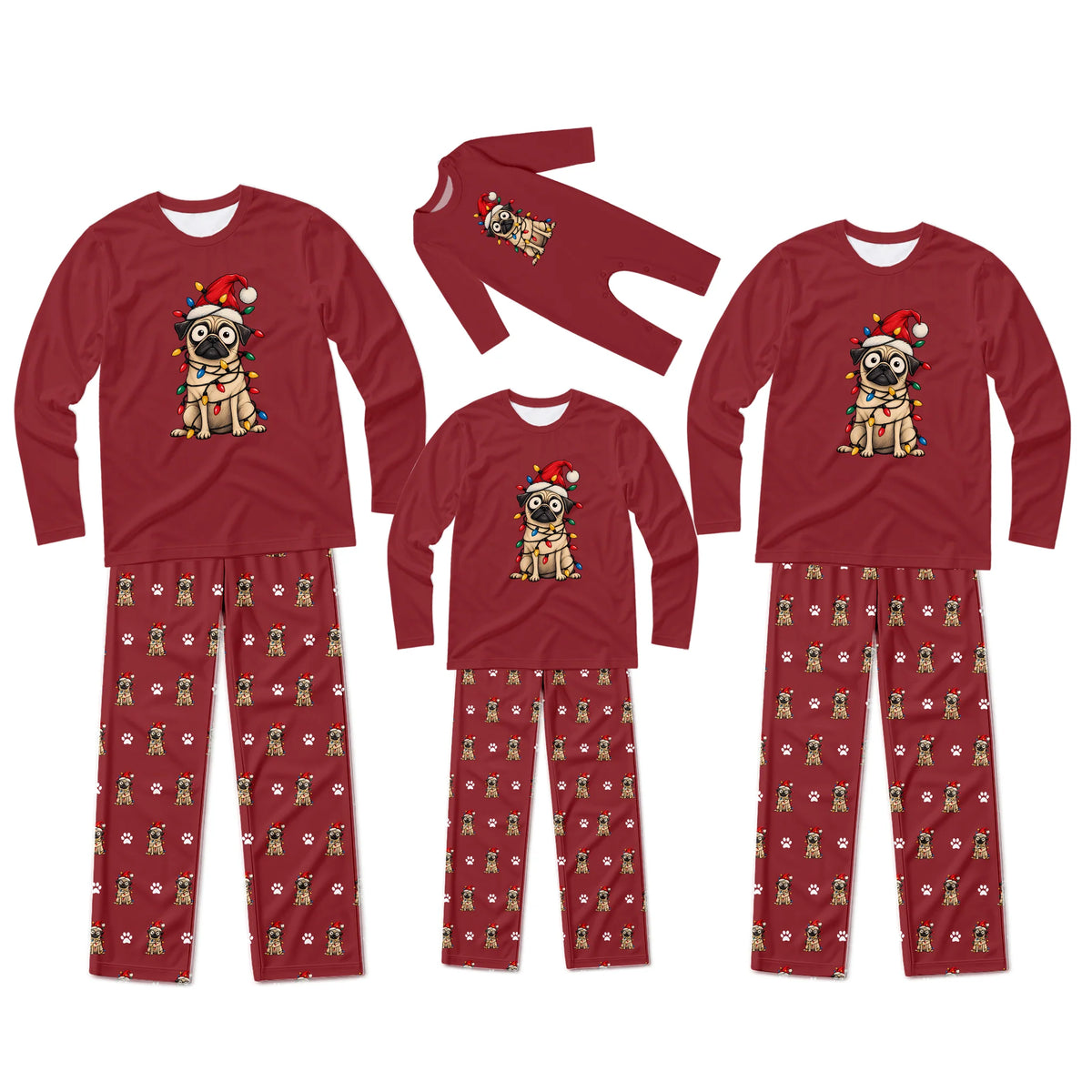 Festive Pug Christmas Family Matching Pajamas