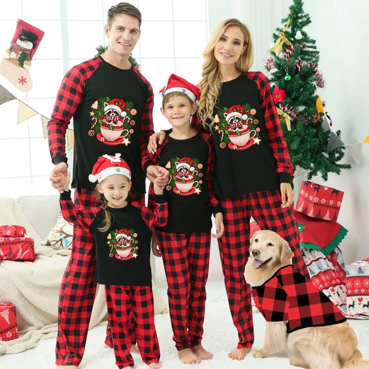Raccoon Hot Cocoa Christmas Family Pajamas
