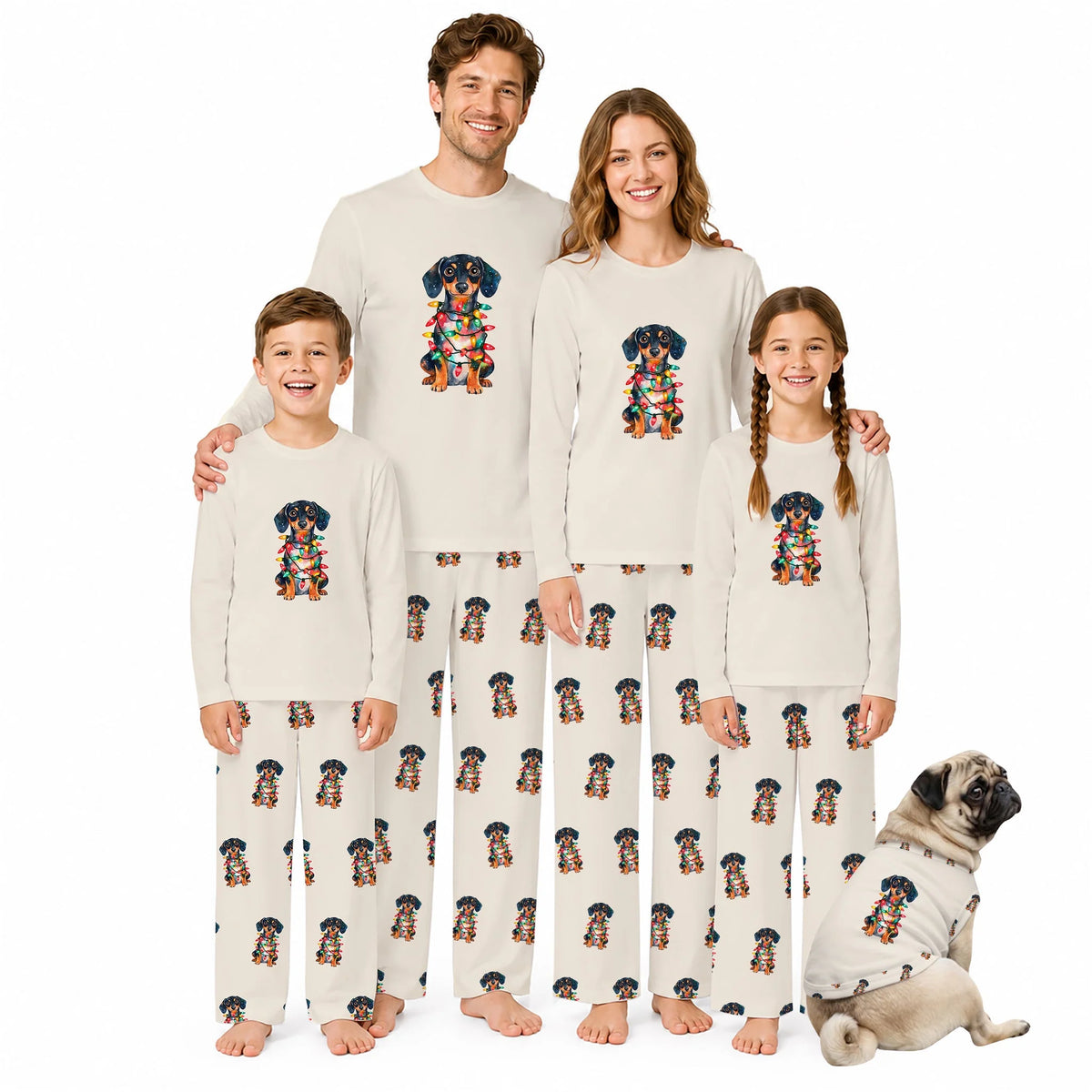 Dachshund Christmas Lights Family Matching Pajamas