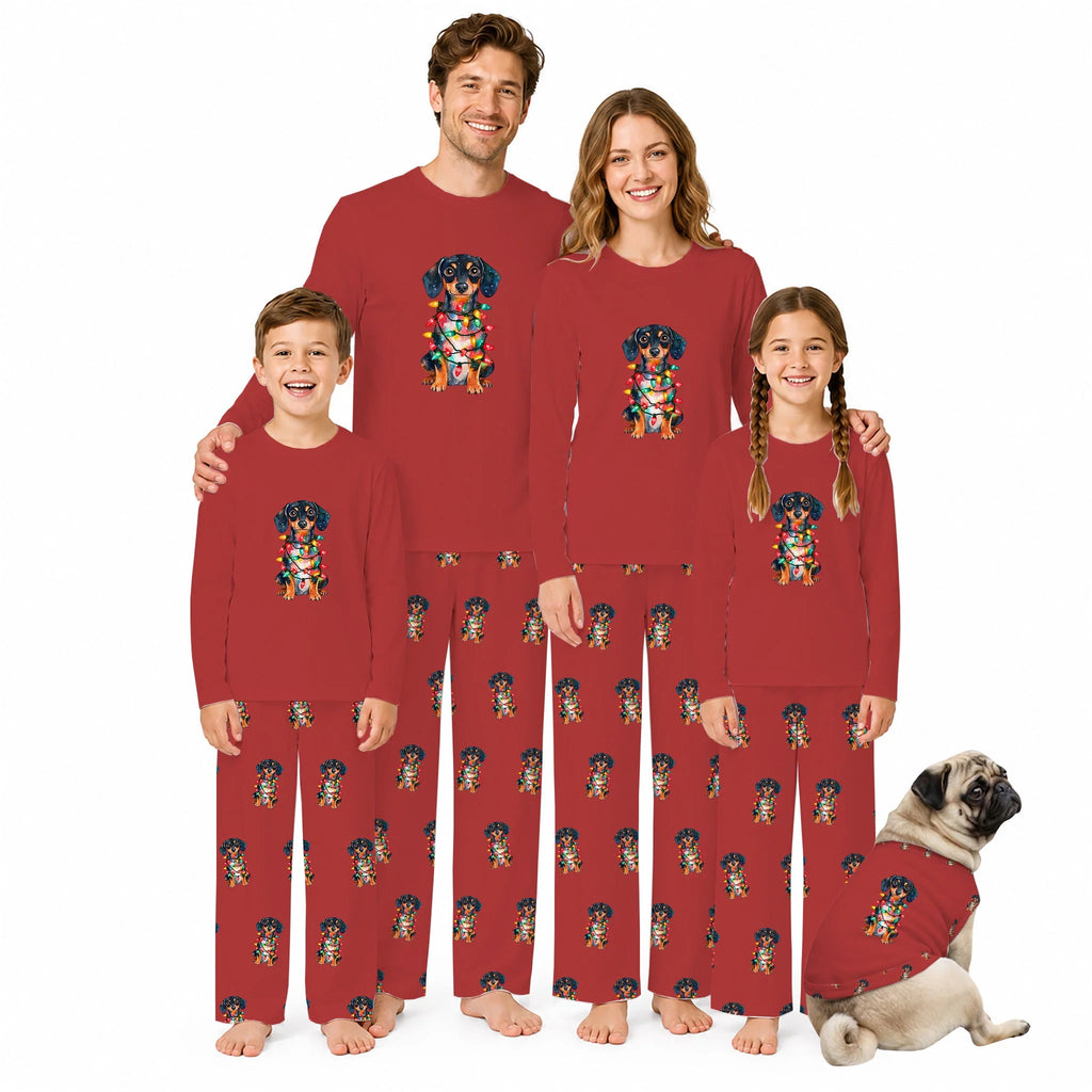 Dachshund Christmas Lights Family Matching Pajamas