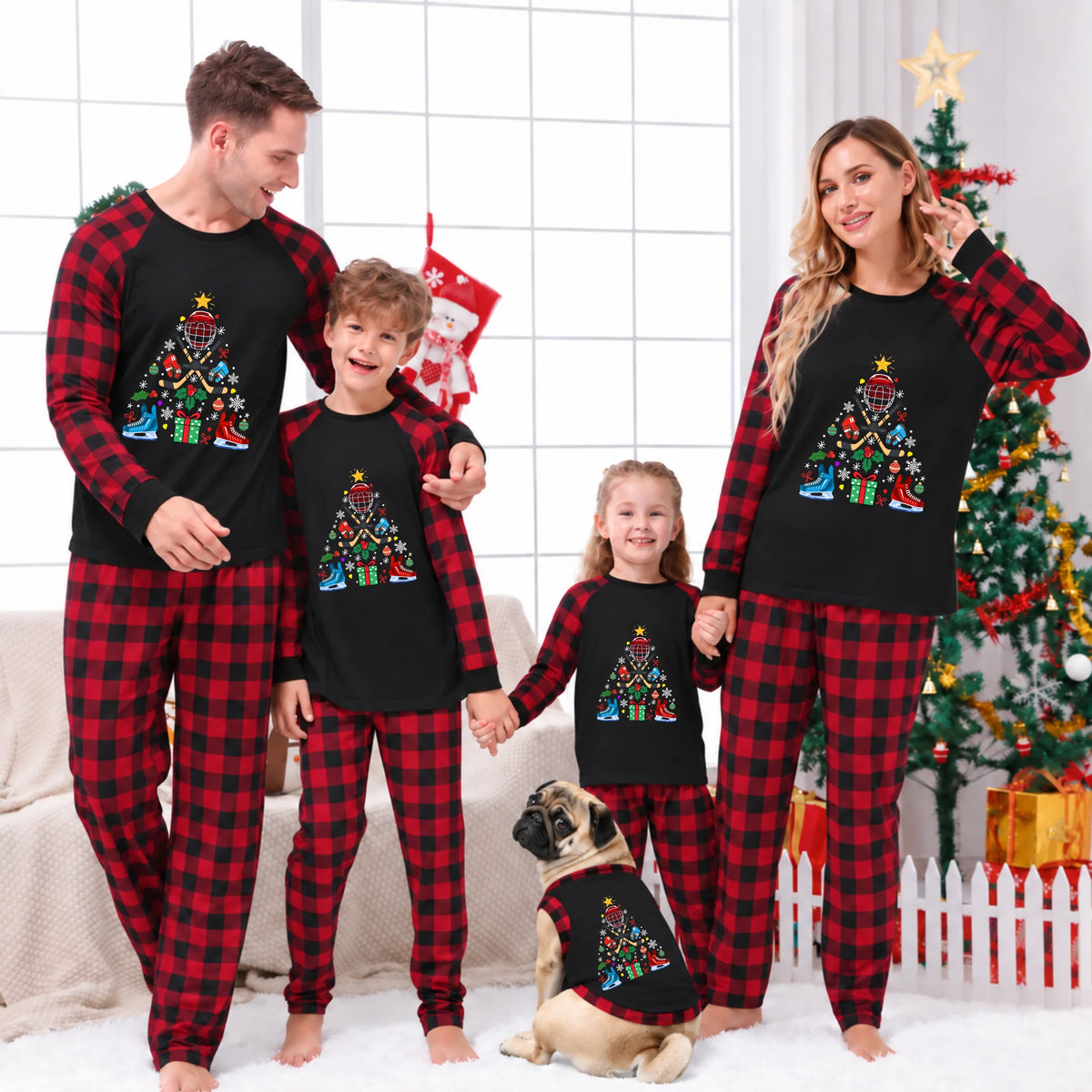Hockey Family Matching Christmas Pajamas With Pockets