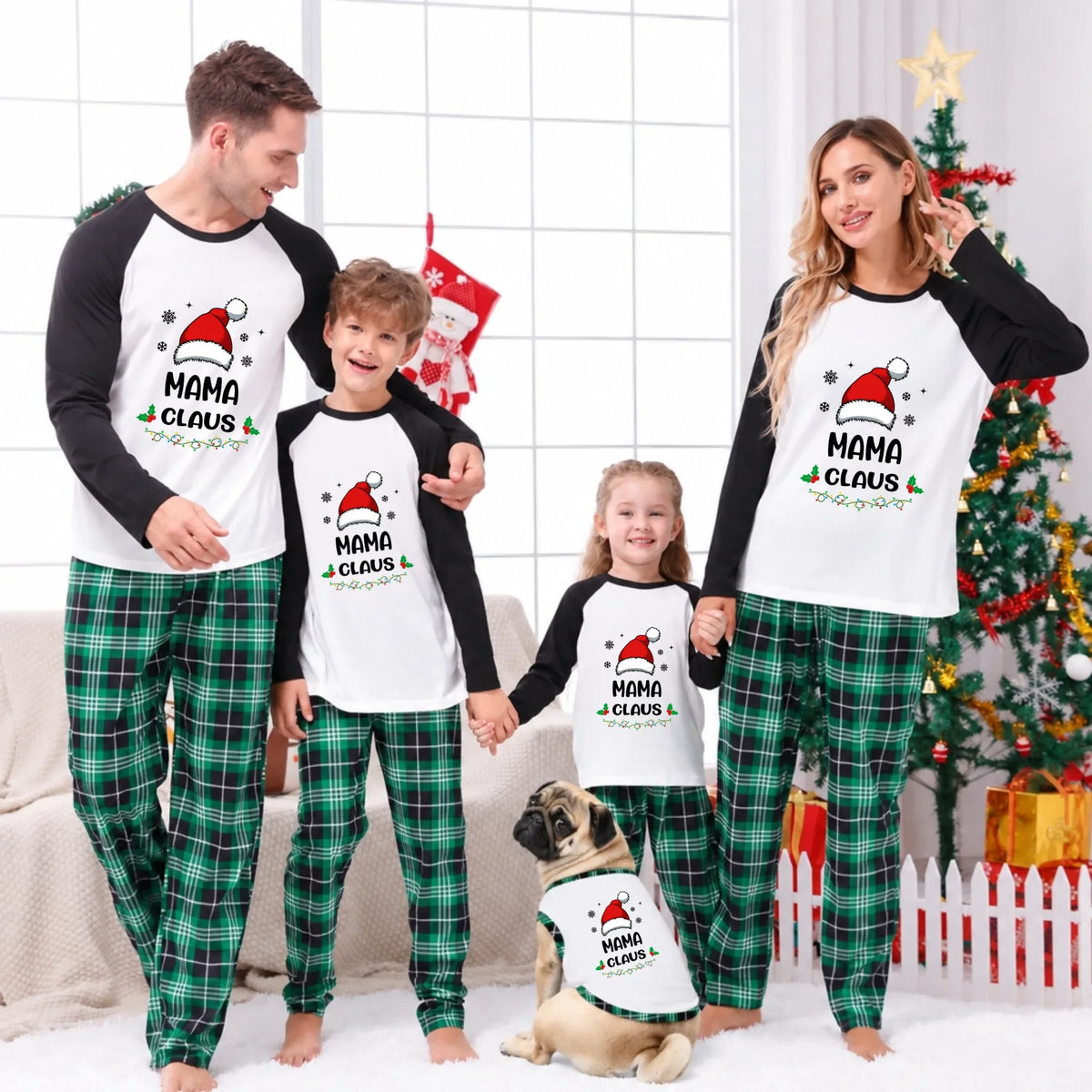Custom Name Claus Buffalo Plaid Christmas Pajamas