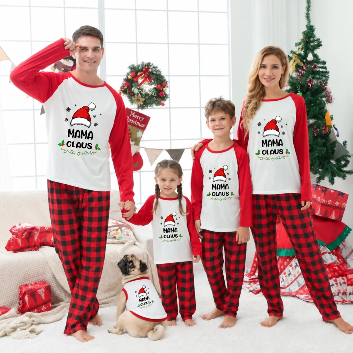 Custom Name Claus Buffalo Plaid Christmas Pajamas