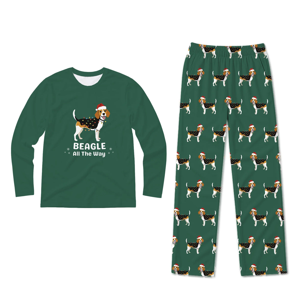 Beagle All The Way Family and Pet Matching Christmas Pajamas