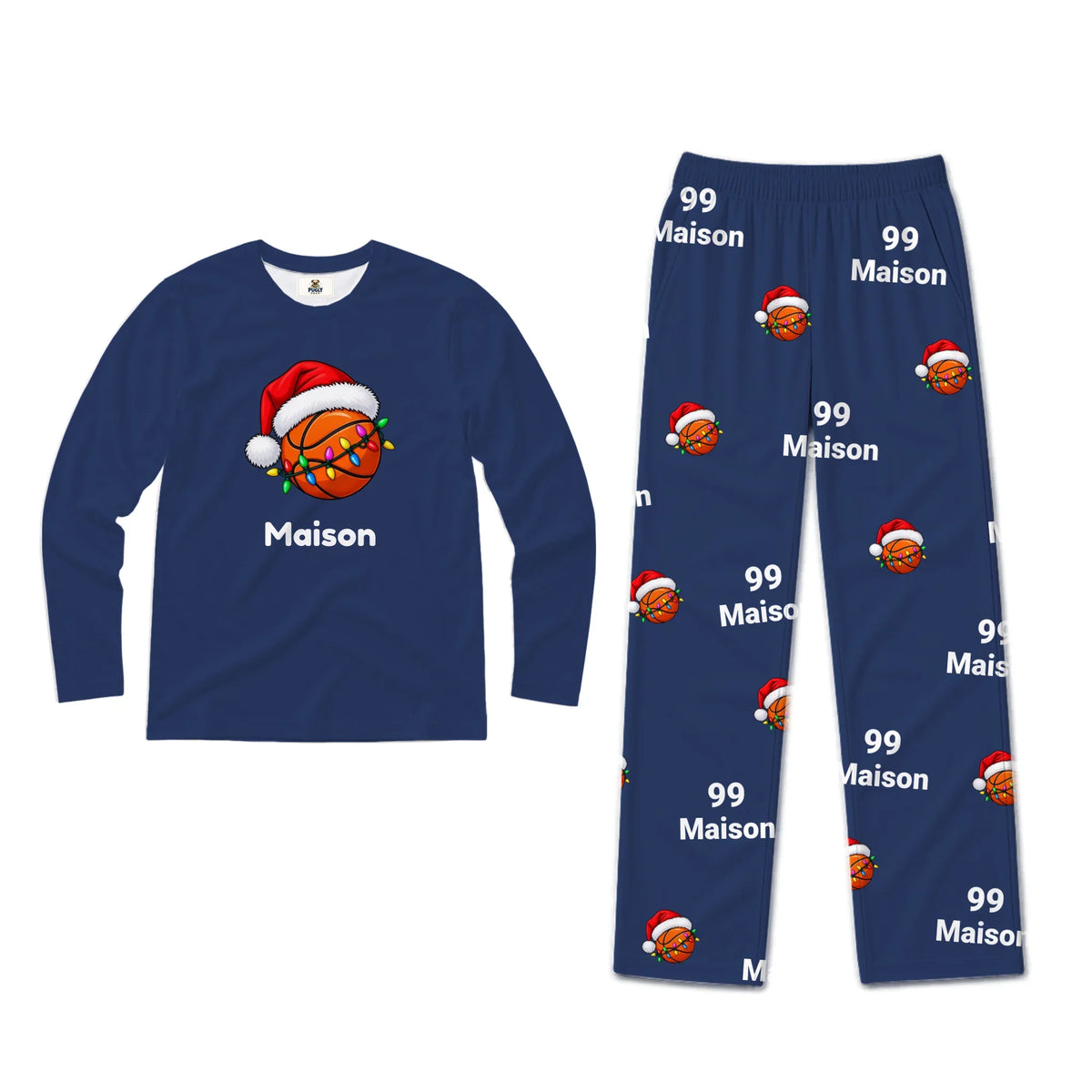 Personalized Basketball Name & Number Christmas Family Pajamas
