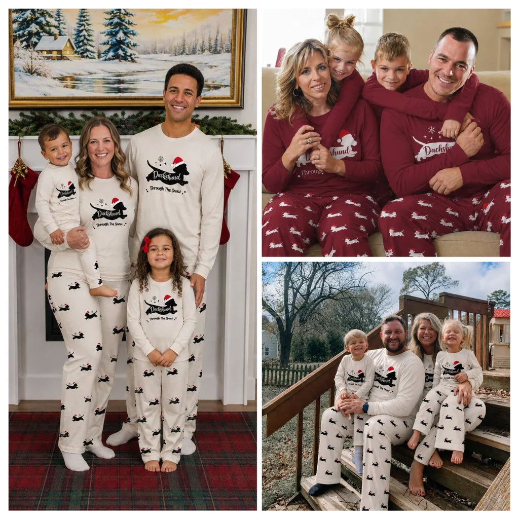 Dachshund Through The Snow Christmas Family Matching Pajamas Set
