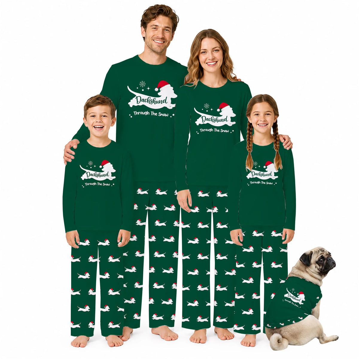 Dachshund Through The Snow Christmas Family Matching Pajamas Set