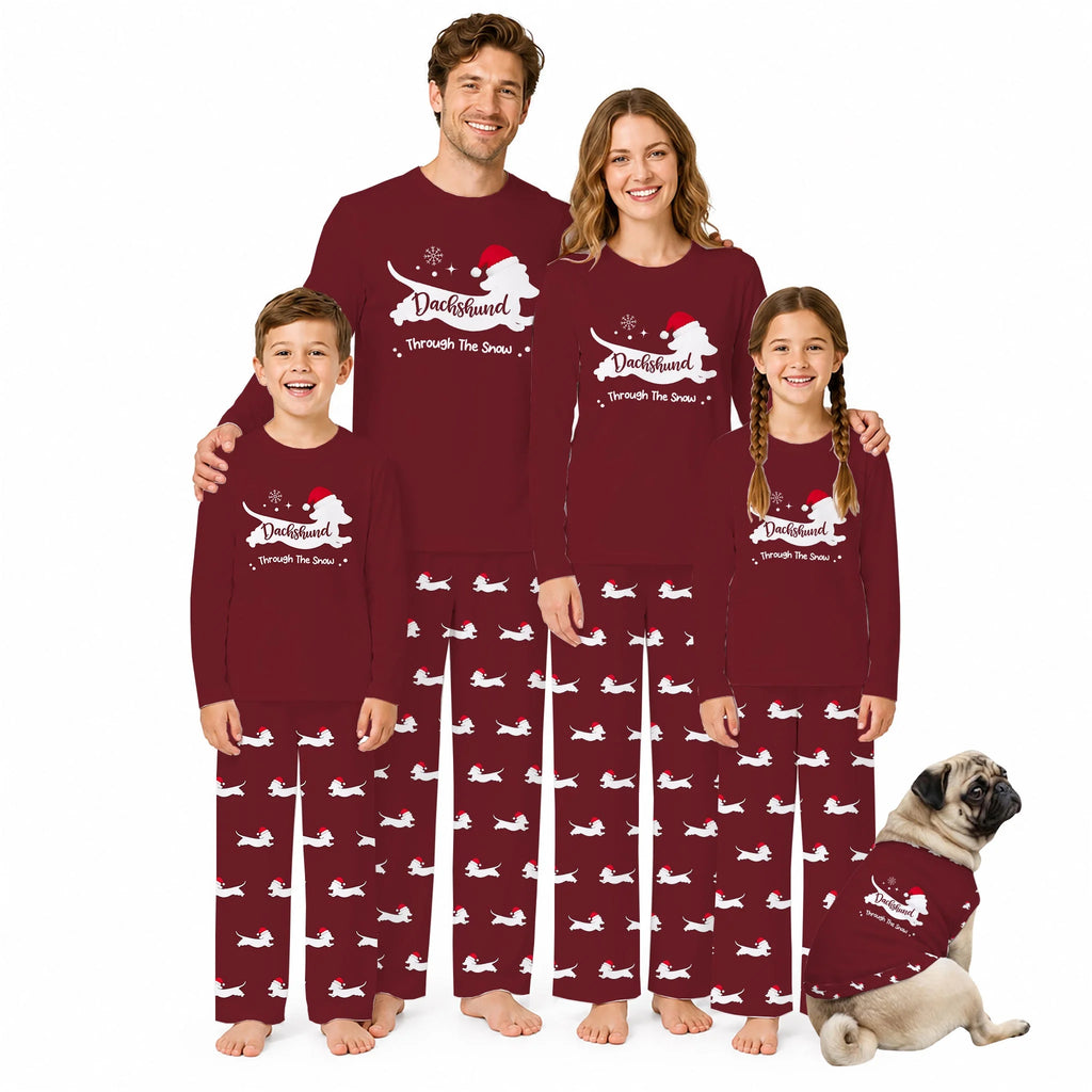 Dachshund Through The Snow Christmas Family Matching Pajamas Set