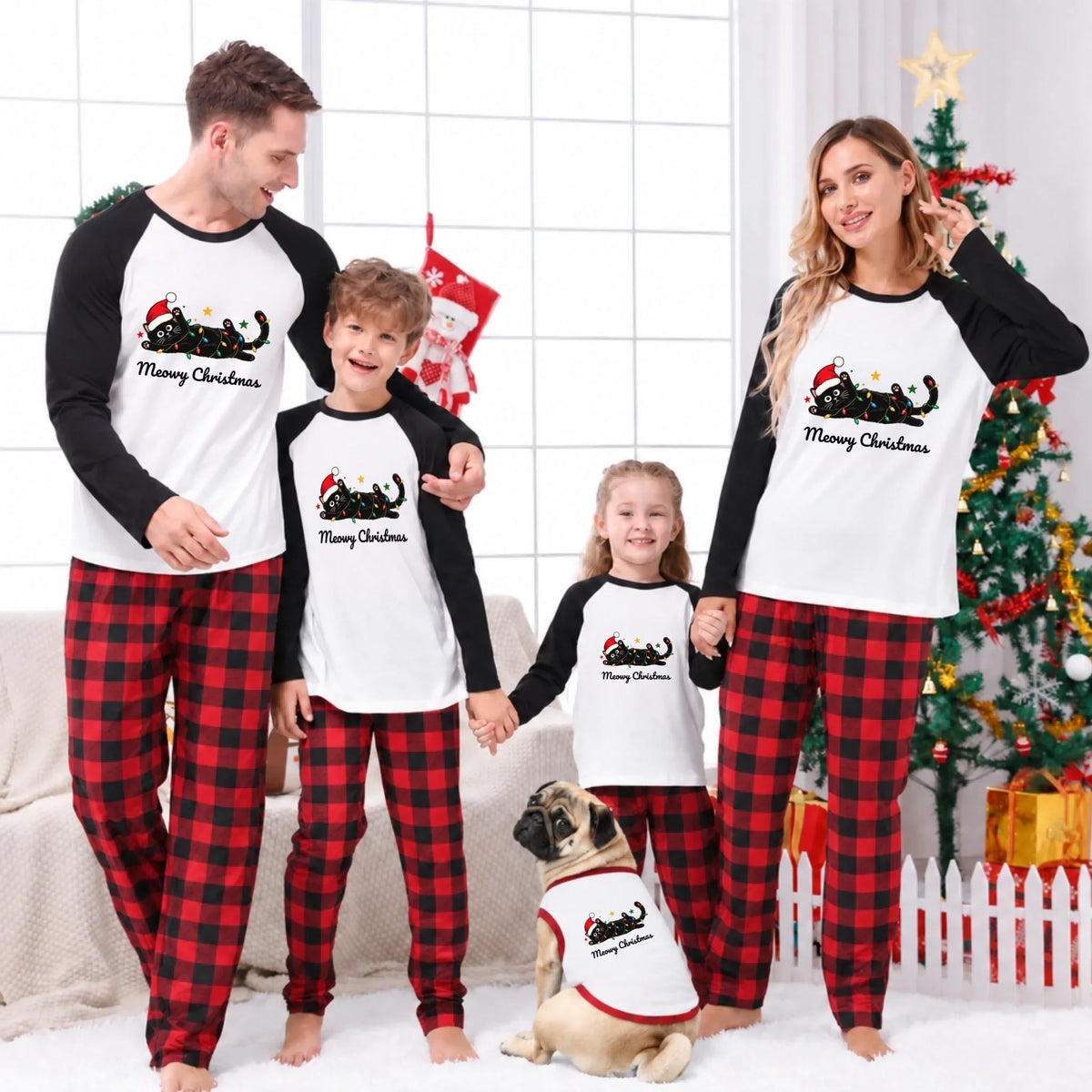 Personalized Black Cat Family Matching Christmas Pajamas Live Preview