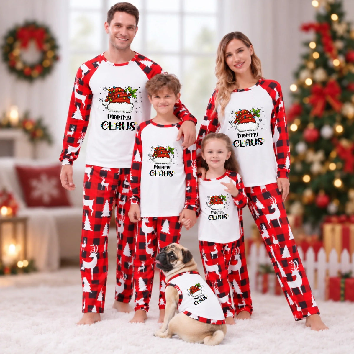 Personalized Claus Buffalo Plaid Family Christmas Pajamas