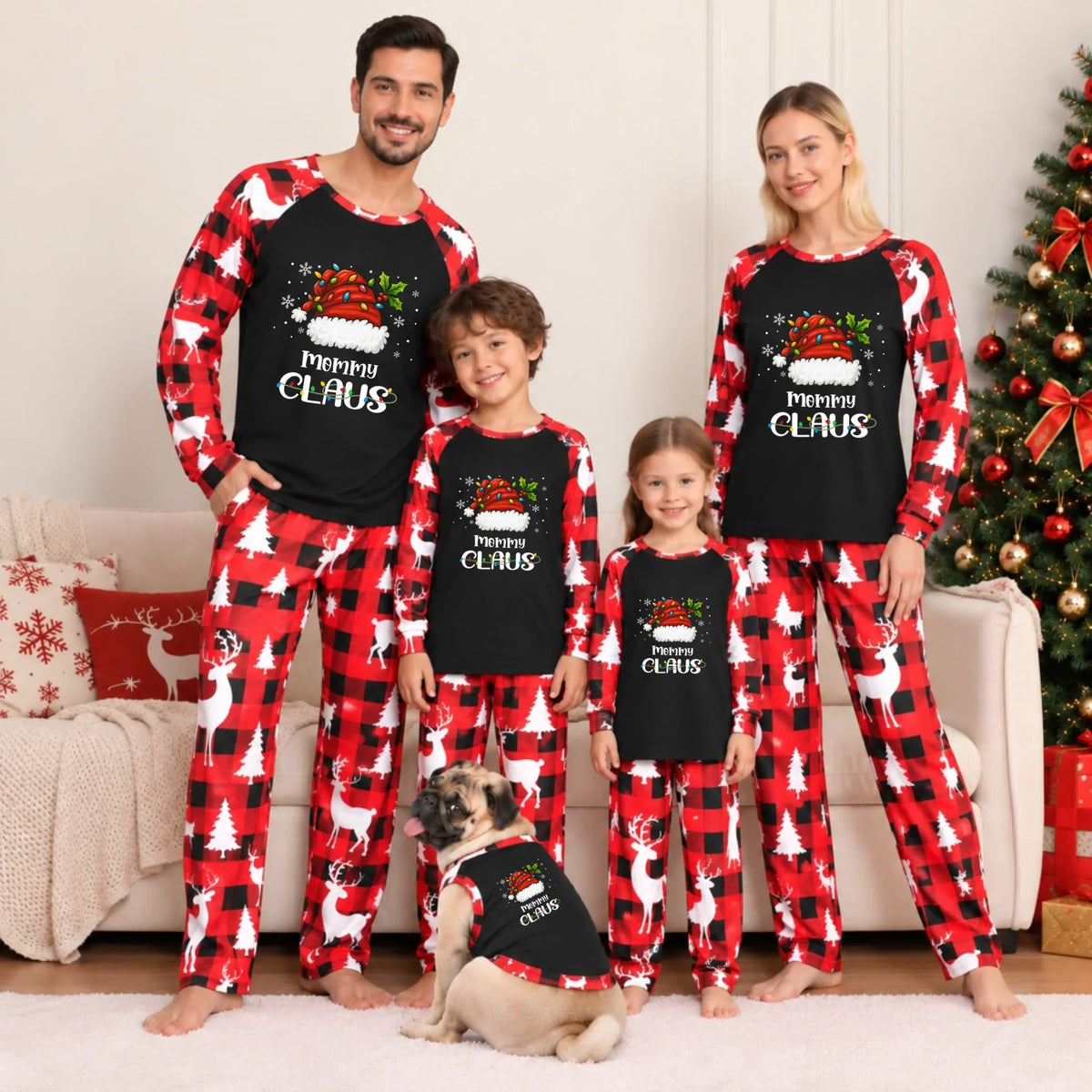 Personalized Claus Buffalo Plaid Family Christmas Pajamas