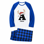 Personalized Reindeer Initial Red Plaid Family Christmas Pajamas