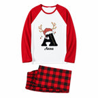 Personalized Reindeer Initial Red Plaid Family Christmas Pajamas