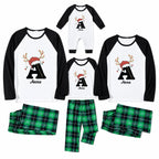 Personalized Reindeer Initial Red Plaid Family Christmas Pajamas