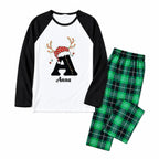 Personalized Reindeer Initial Red Plaid Family Christmas Pajamas