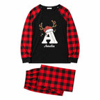 Personalized Reindeer Initial Red Plaid Family Christmas Pajamas