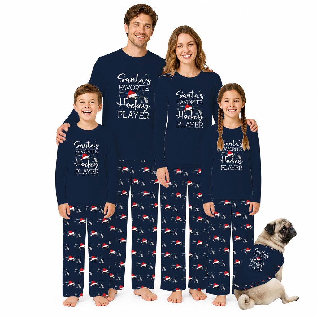 Santa's Favorite Hockey Player Matching Family Christmas Pajamas