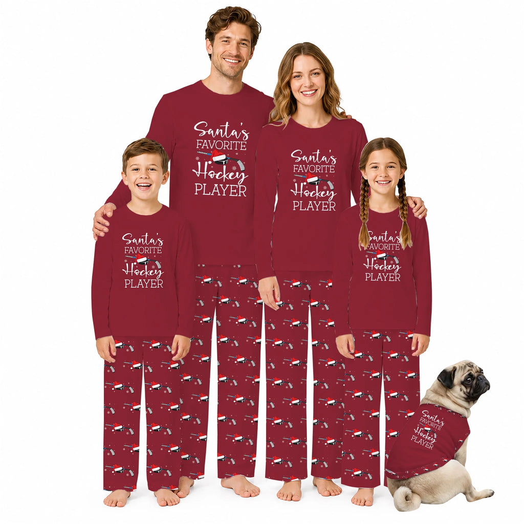 Santa's Favorite Hockey Player Matching Family Christmas Pajamas