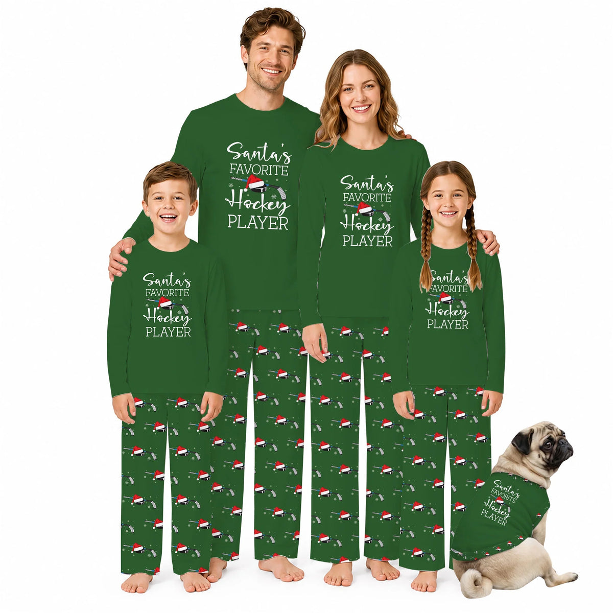 Santa's Favorite Hockey Player Matching Family Christmas Pajamas