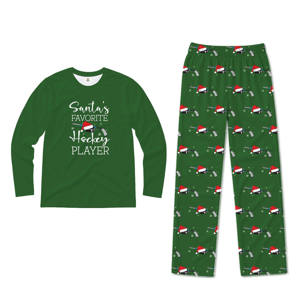 Santa's Favorite Hockey Player Matching Family Christmas Pajamas