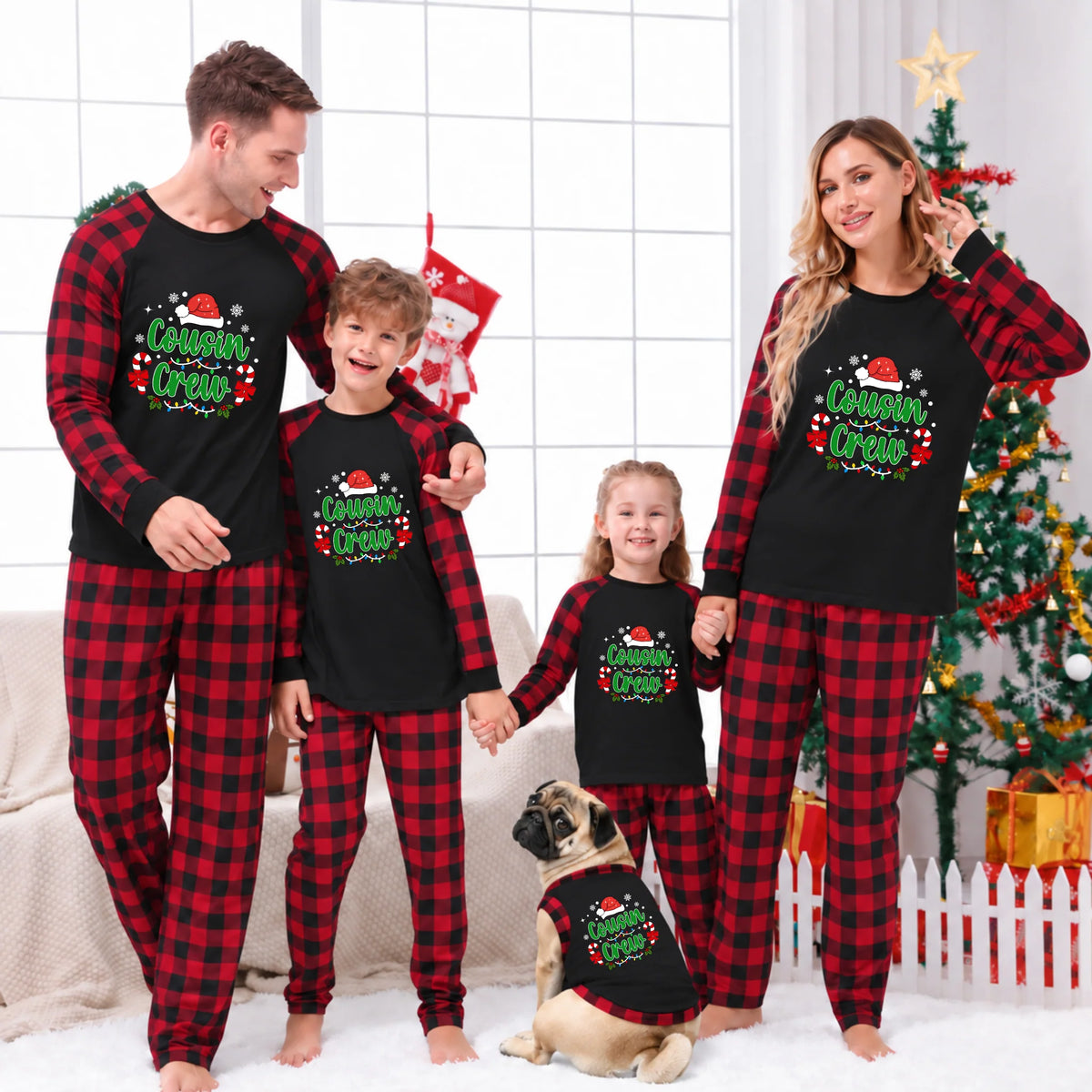 Cousin Crew Family Matching Christmas Pajamas With Pet