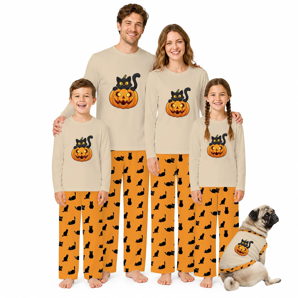 Black Cat Pumpkin Halloween Family Matching Pajamas