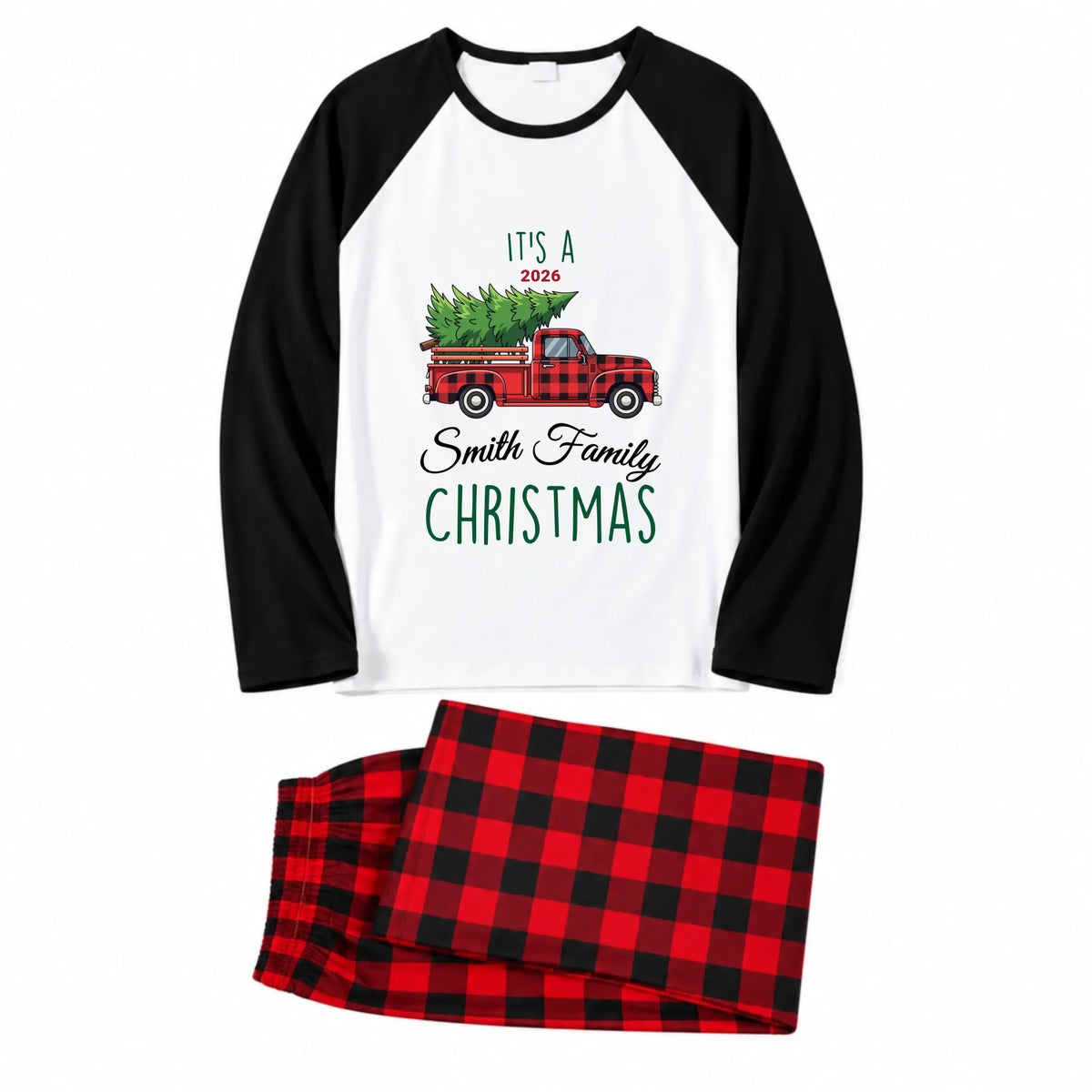 Personalized Family Name Red Truck Christmas Matching Pajamas
