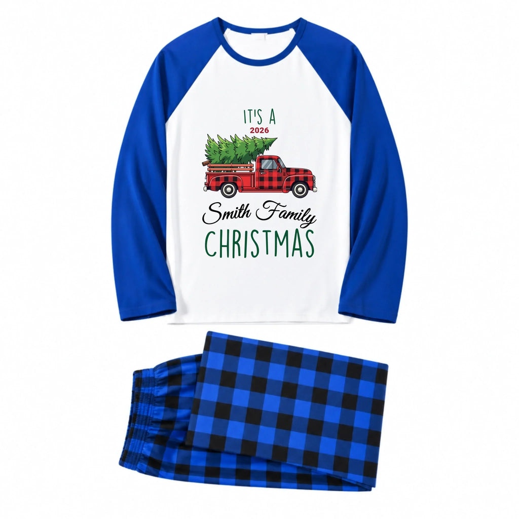 Personalized Family Name Red Truck Christmas Matching Pajamas