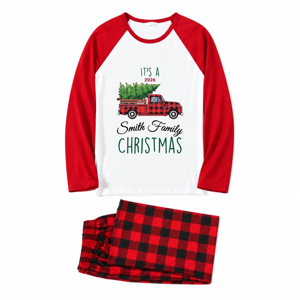 Personalized Family Name Red Truck Christmas Matching Pajamas