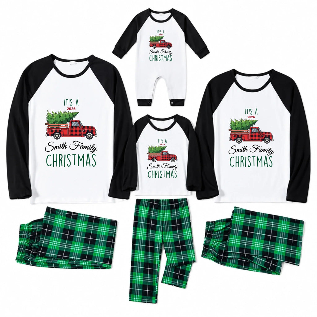 Personalized Family Name Red Truck Christmas Matching Pajamas