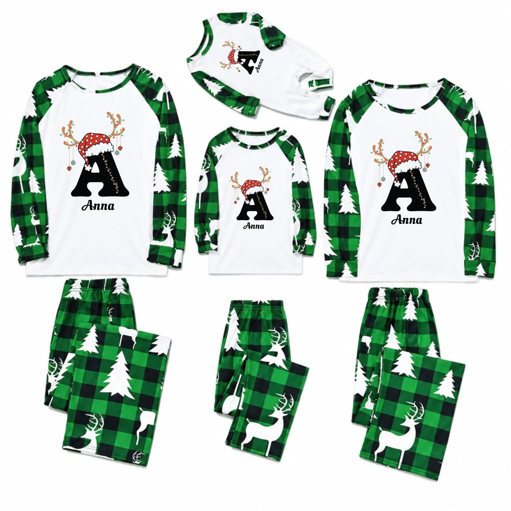 Personalized Reindeer Monogram Christmas Family Matching Pajamas