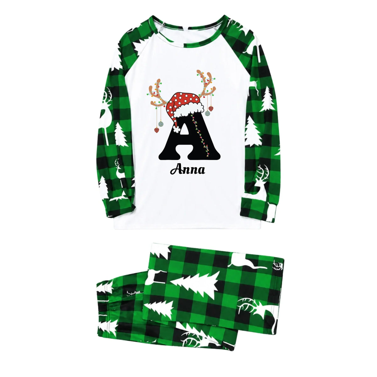 Personalized Reindeer Monogram Christmas Family Matching Pajamas