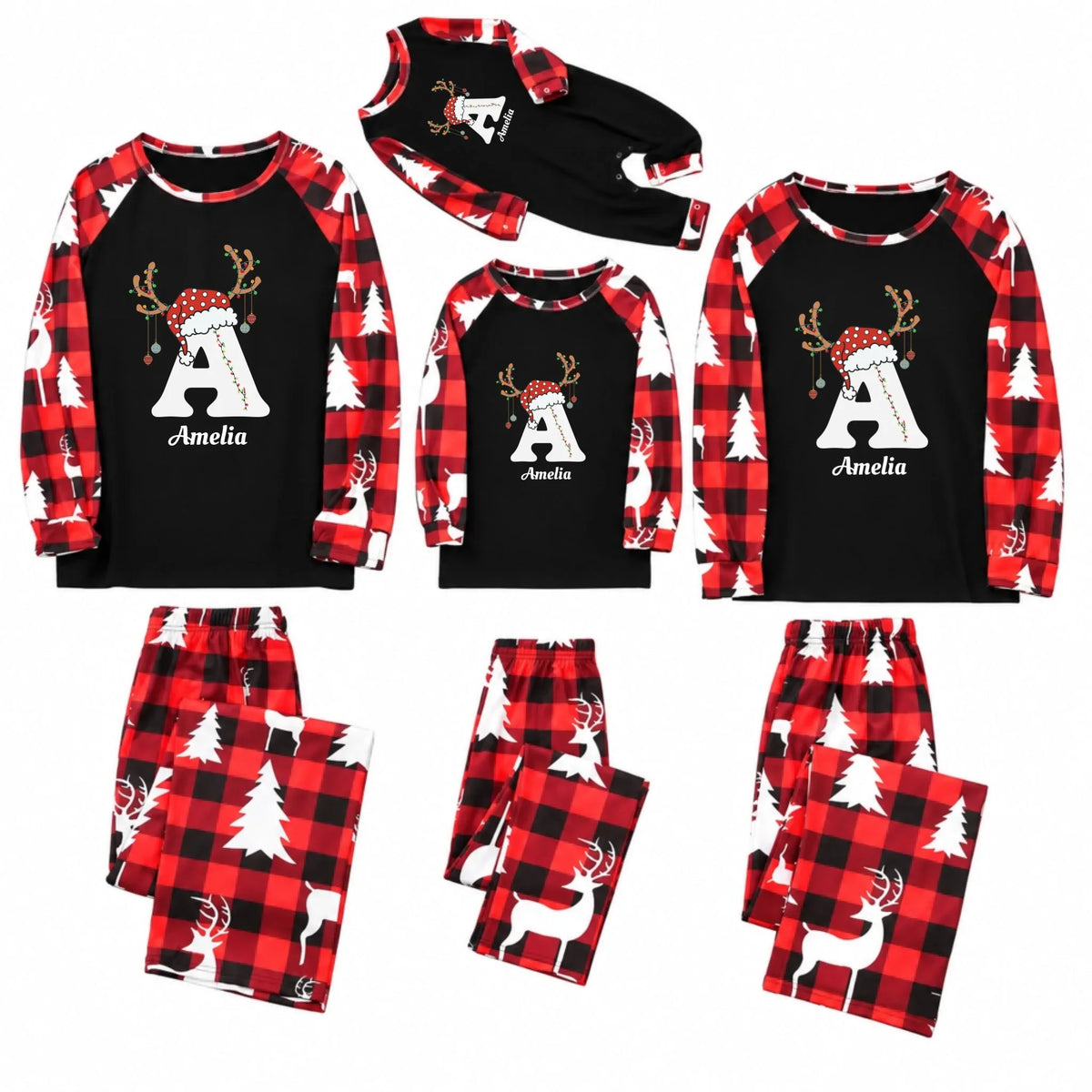 Personalized Reindeer Monogram Christmas Family Matching Pajamas