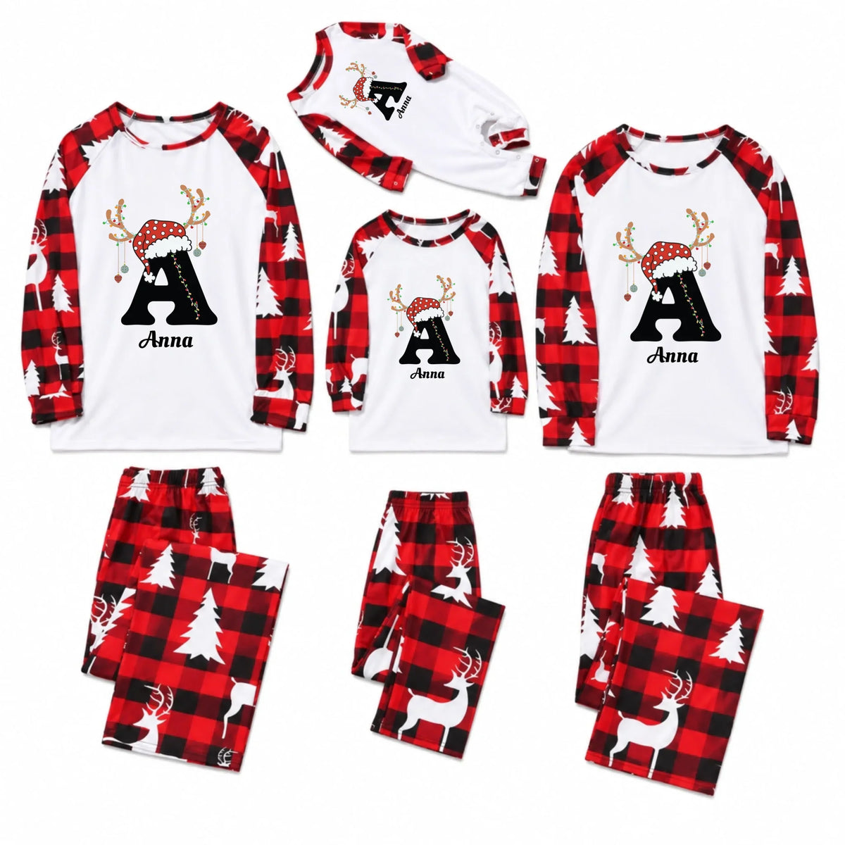 Personalized Reindeer Monogram Christmas Family Matching Pajamas