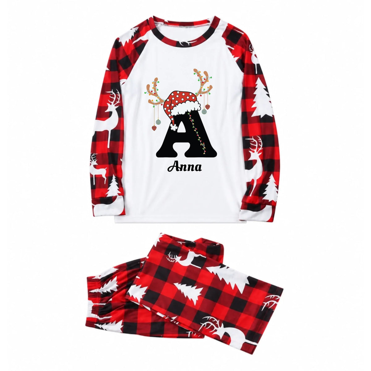 Personalized Reindeer Monogram Christmas Family Matching Pajamas
