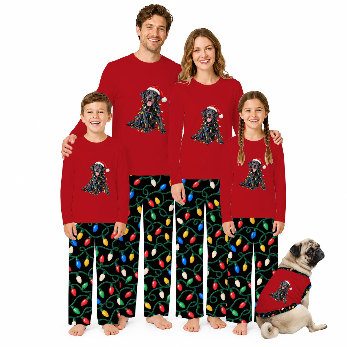 Black Labrador Christmas Lights Family Matching Pajamas