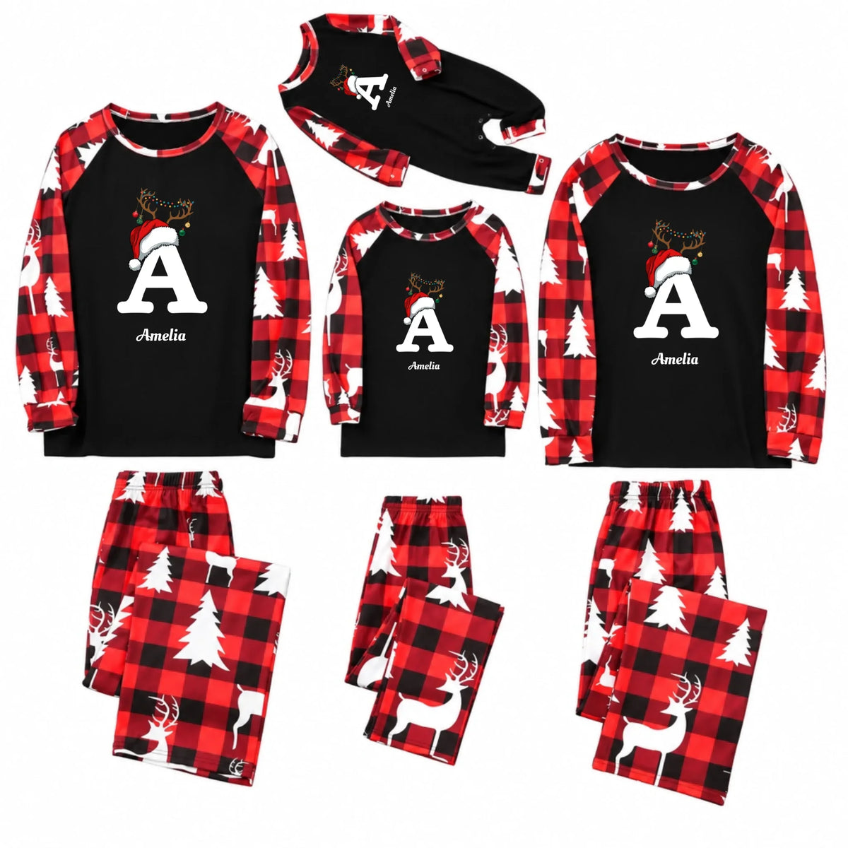 Personalized Monogram Buffalo Plaid Christmas Family Pajamas