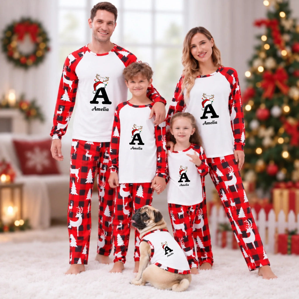 Personalized Monogram Buffalo Plaid Christmas Family Pajamas
