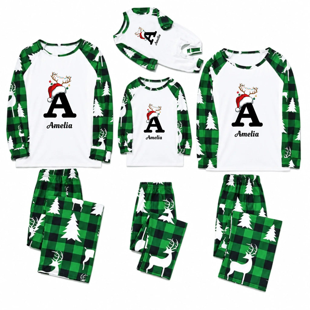 Personalized Monogram Buffalo Plaid Christmas Family Pajamas