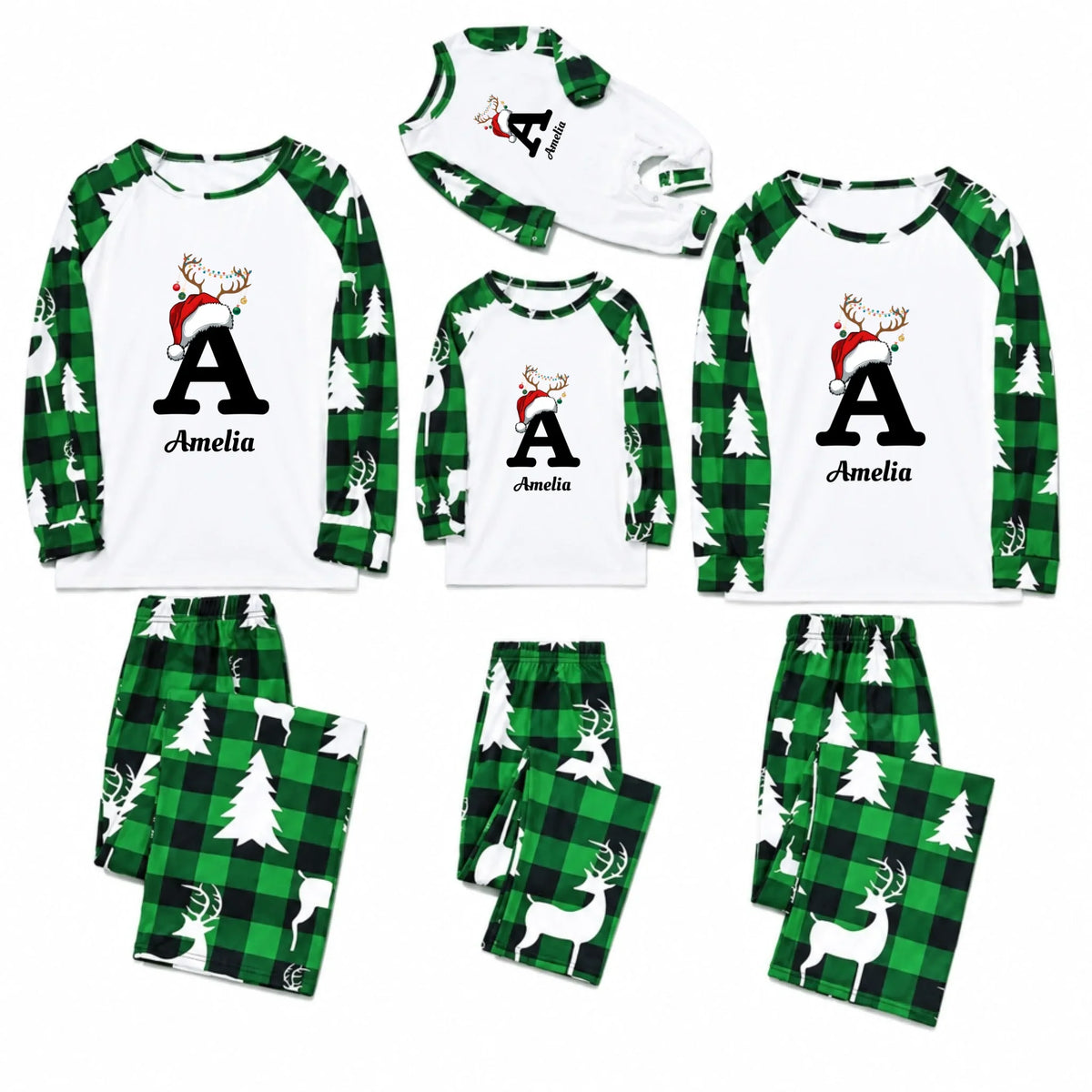 Personalized Monogram Buffalo Plaid Christmas Family Pajamas