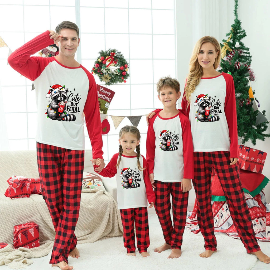 Cute But Feral Raccoon Christmas Family Matching Pajamas