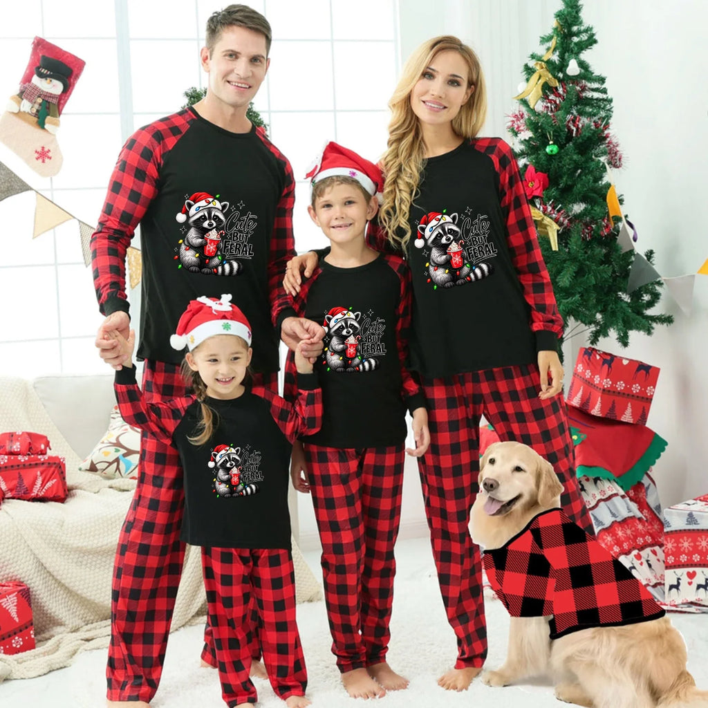 Cute But Feral Raccoon Christmas Family Matching Pajamas