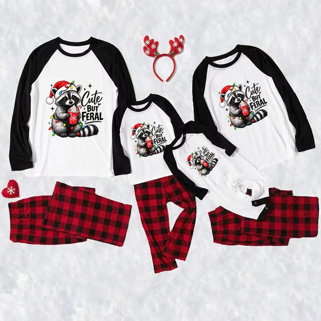Cute But Feral Raccoon Christmas Family Matching Pajamas